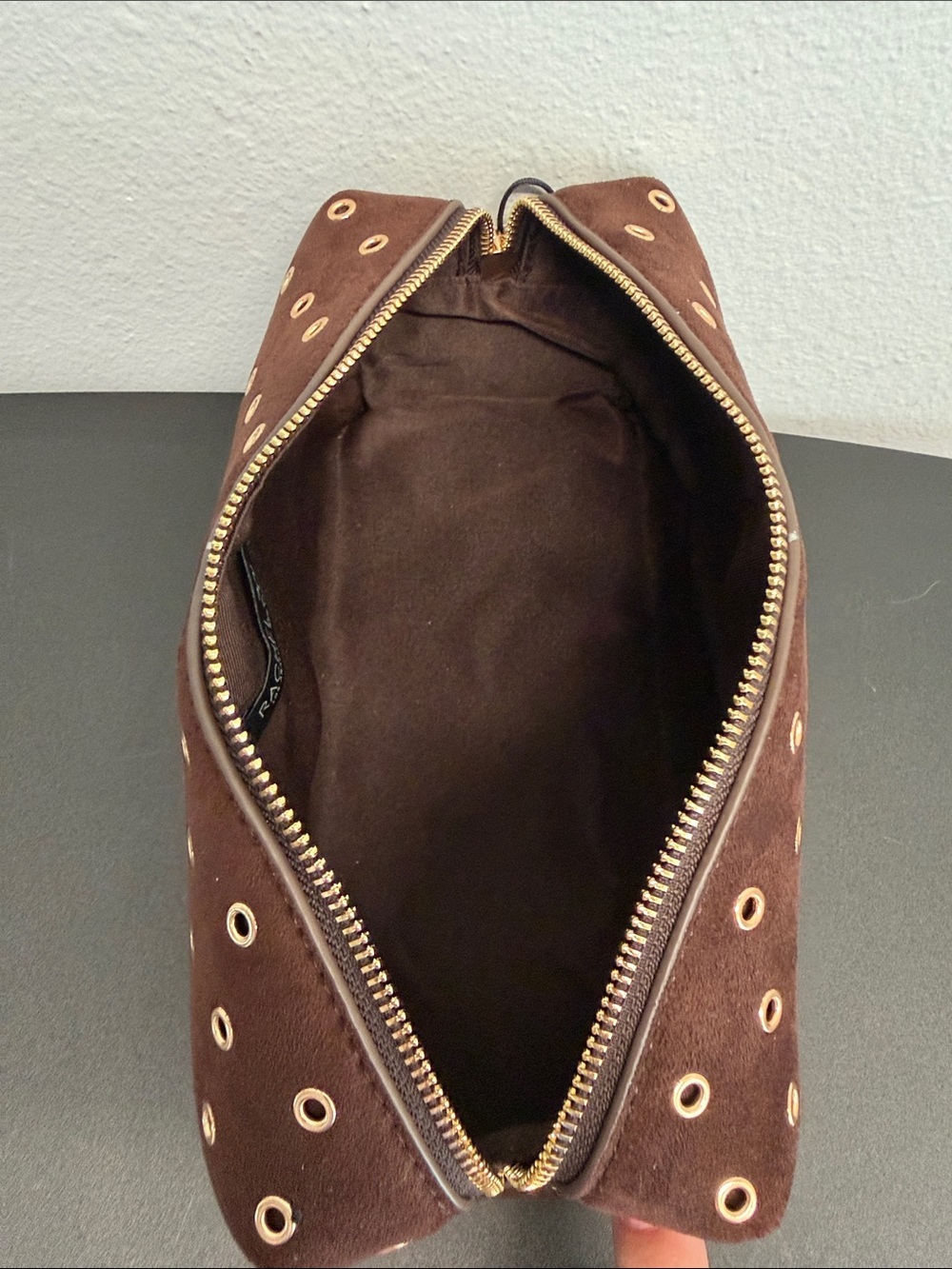 Rachel Zoe | Chocolate Brown Faux Suede Eyelet Travel Cosmetic Bag 🤎 - Picture 6 of 9